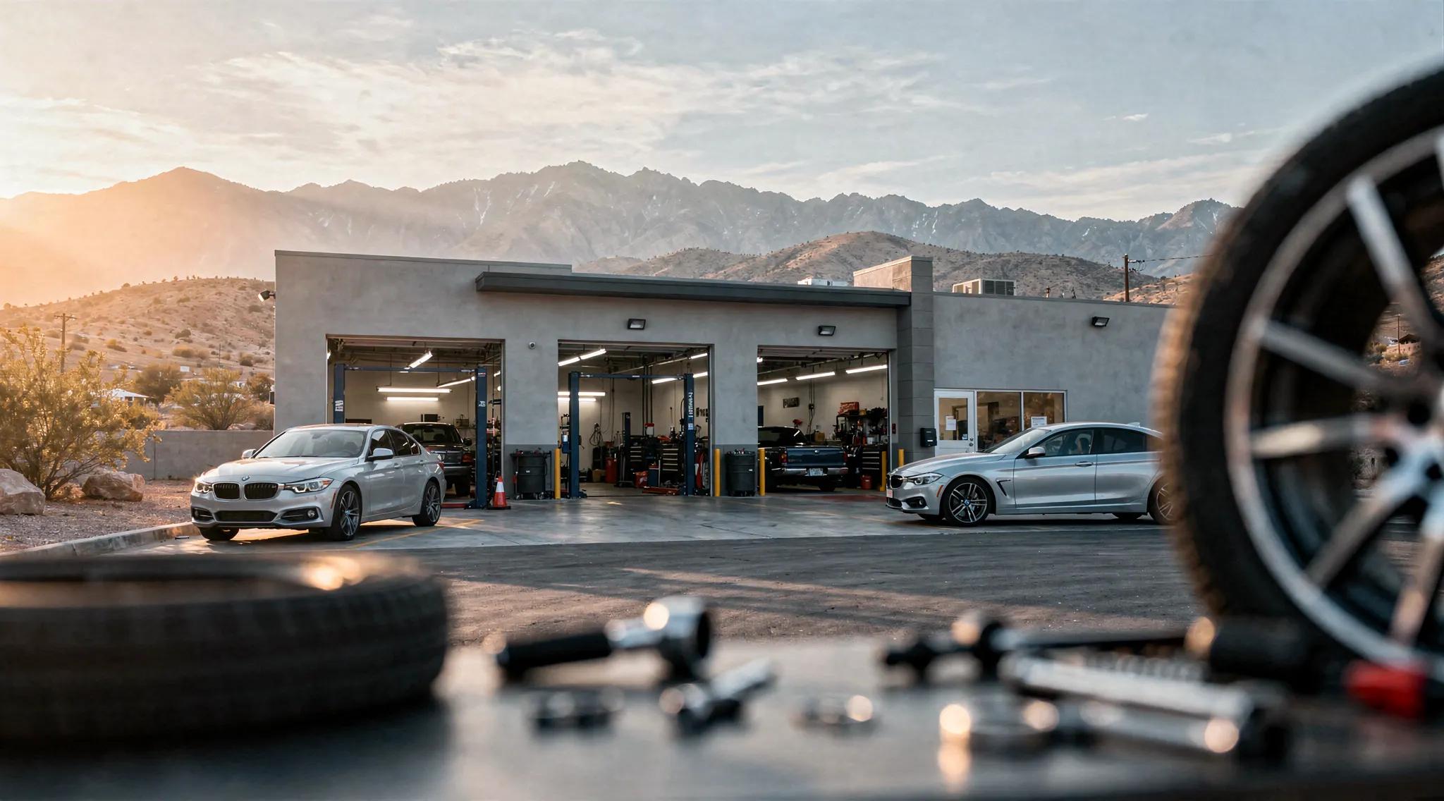 Floorjack Auto Repair shop in Deer Valley, Arizona, with cars on lifts and tire equipment.